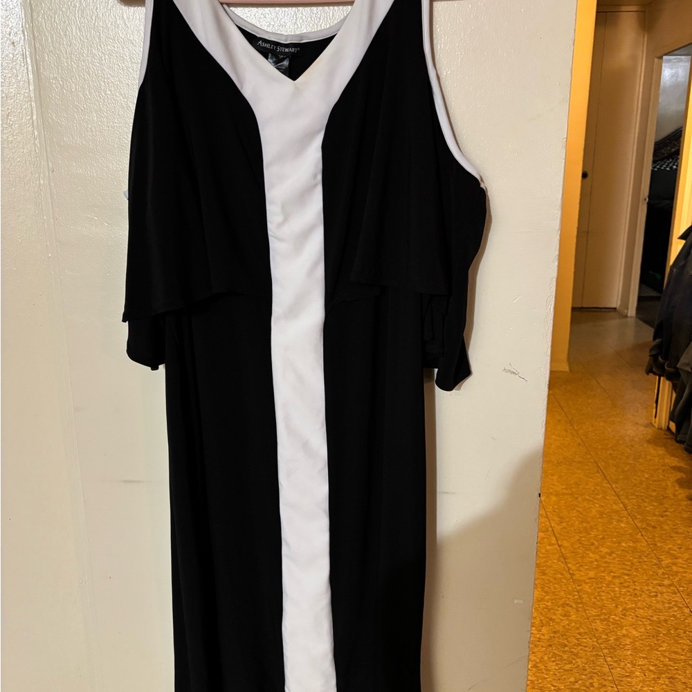 Ashley Stewart Cut-Out Shoulder Black and White Dress